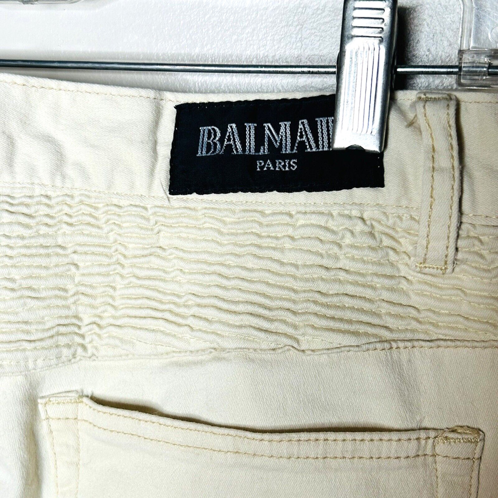 Balmain Cream Slim Straight Cargo Jeans with Black Zippers - Picture 7 of 15
